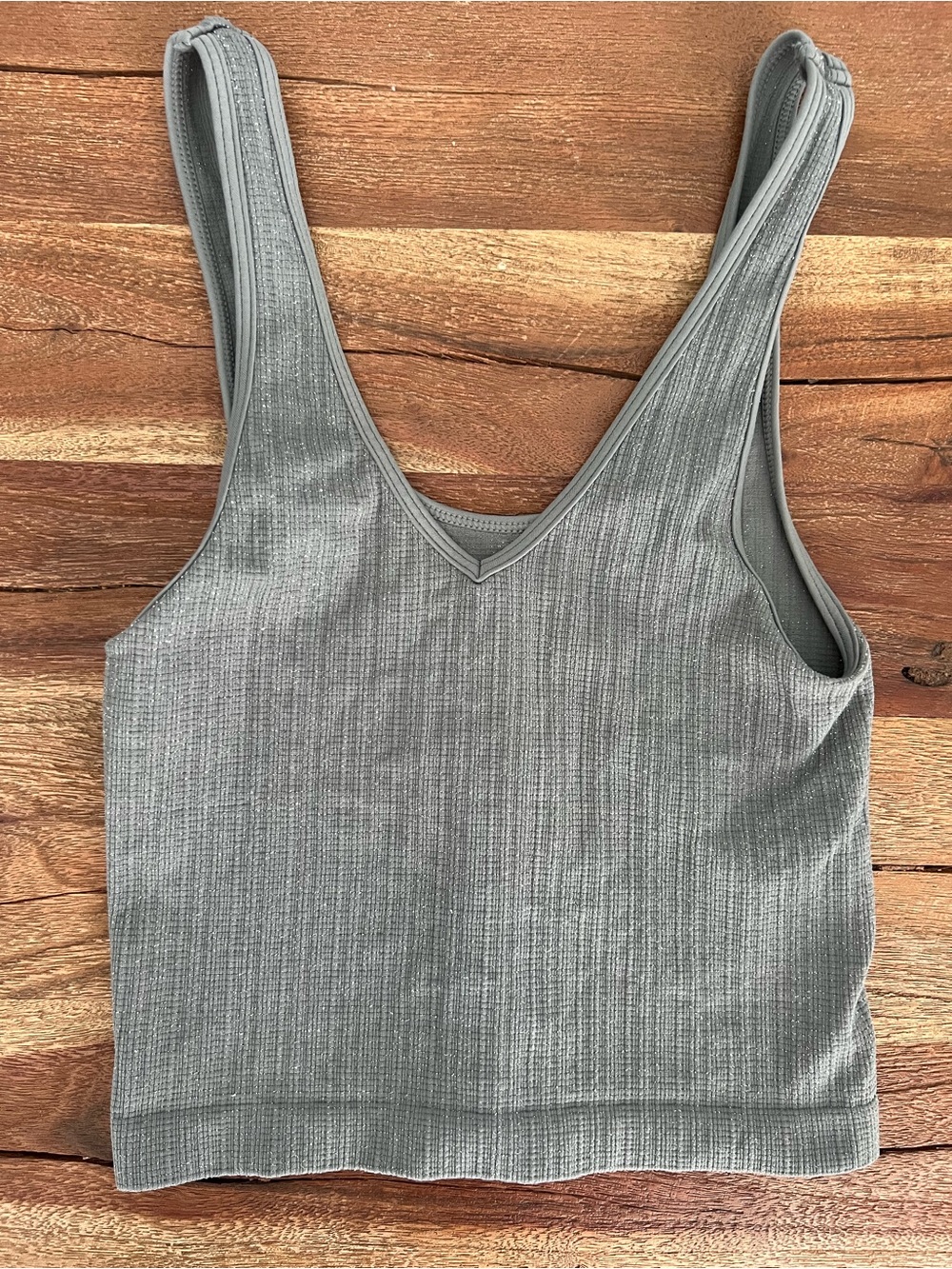 Full Tilt Ribbed V-Neck Crop Tank Top — Gray